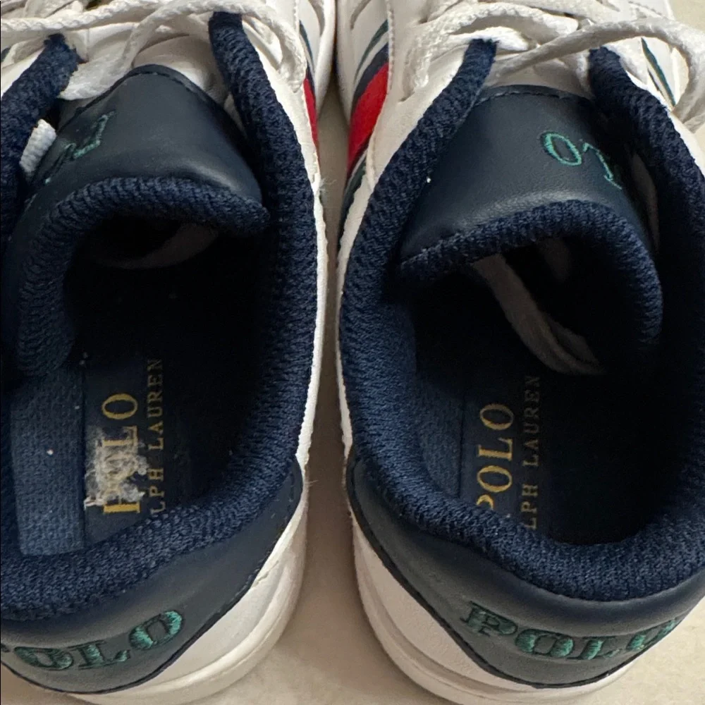 Polo Ralph Lauren Kids White Sneakers w/ Embroidered Polo Bear, sz 13 - Picture 6 of 8